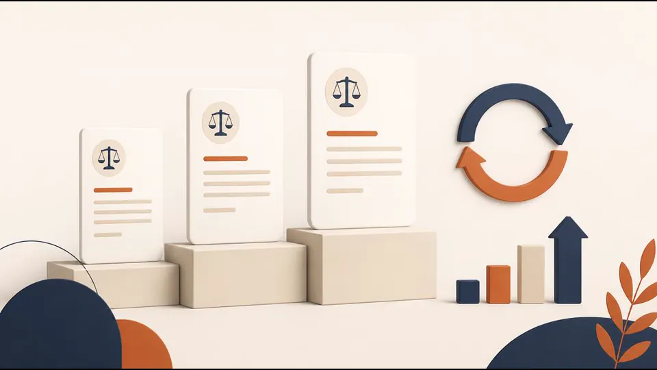 Documents and arrows representing constant updates and improvements